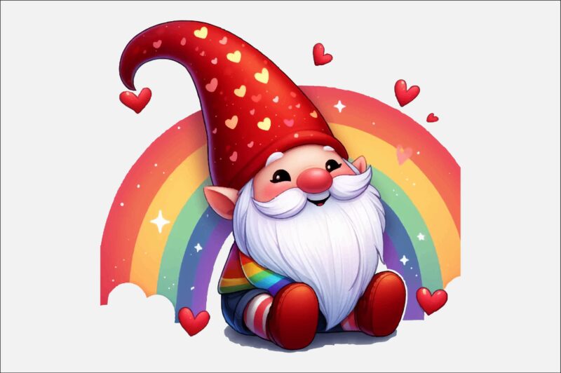 Gnome Valentines Day Rainbow PNG Bundle