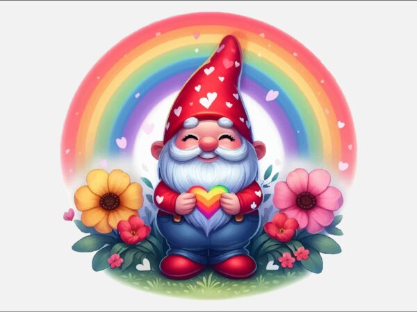 Gnome valentines day rainbow png bundle t shirt design template