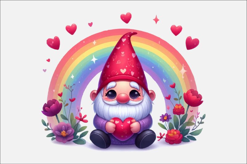 Gnome Valentines Day Rainbow PNG Bundle