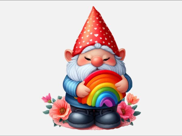 Gnome valentines day rainbow png bundle t shirt design template