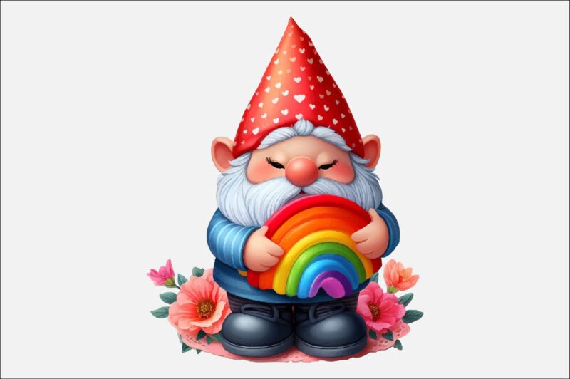 Gnome Valentines Day Rainbow PNG Bundle