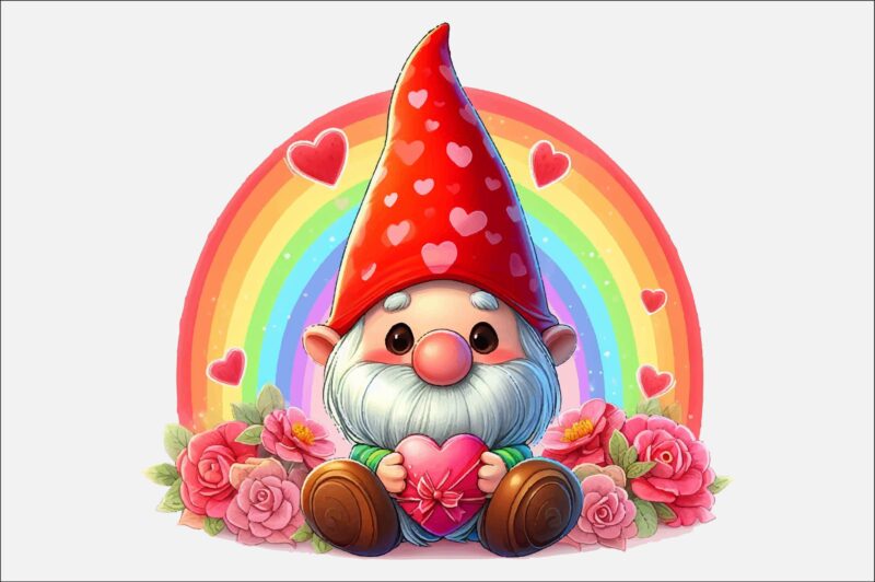 Gnome Valentines Day Rainbow PNG Bundle