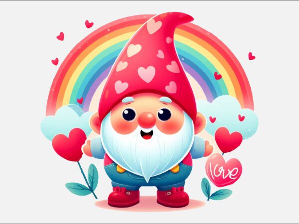 Gnome valentines day rainbow png bundle t shirt design template