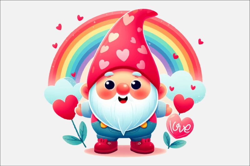 Gnome Valentines Day Rainbow PNG Bundle