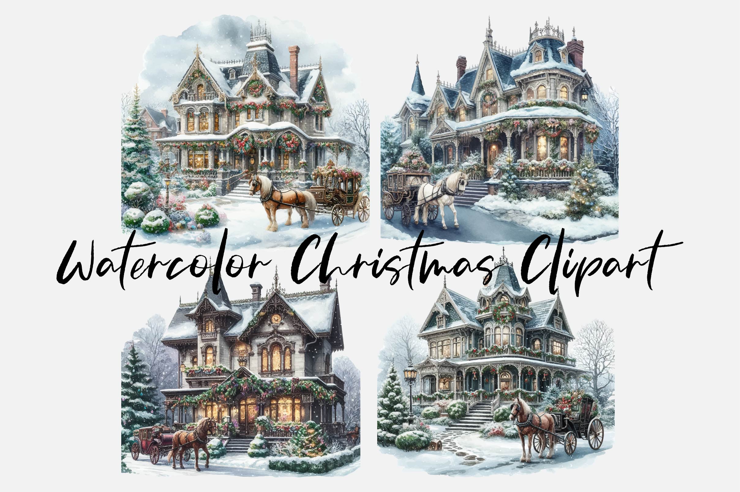 Watercolor Christmas Yeti Clipart PNG Sublimation