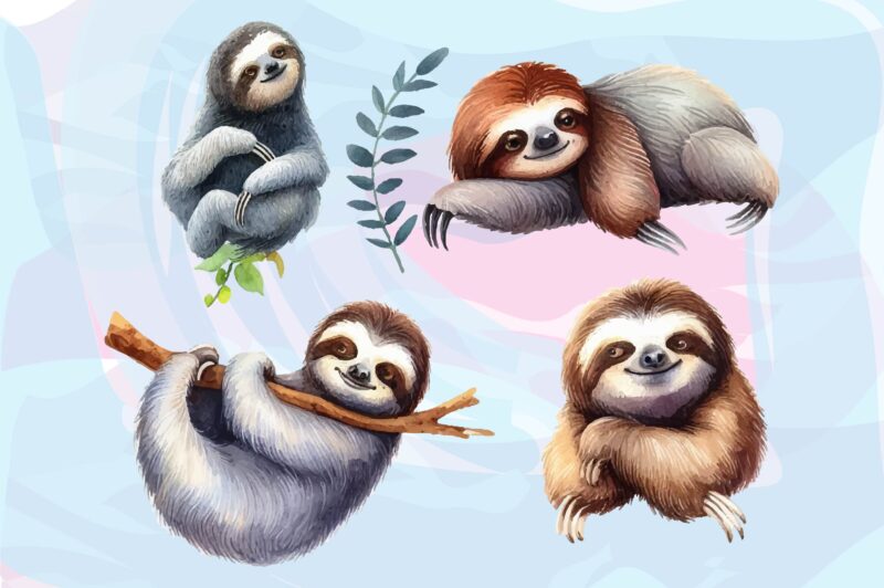 Sloth Animals Watercolor PNG Clipart