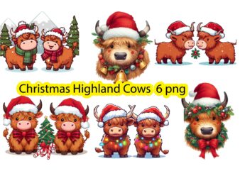 Christmas Highland Cow PNG Clipart, Christmas Highland Cow PNG , Christmas Highland Cow Sublimation