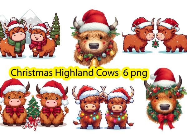 Christmas highland cow png clipart, christmas highland cow png , christmas highland cow sublimation t shirt vector file