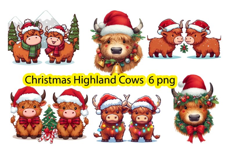 Christmas Highland Cow PNG Clipart, Christmas Highland Cow PNG , Christmas Highland Cow Sublimation