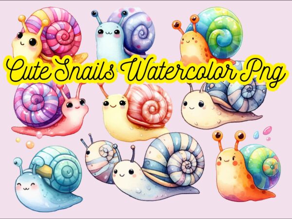 Cute snails watercolor png sublimation bundle t shirt vector file