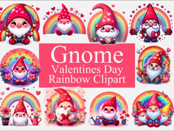 Gnome valentines day rainbow png bundle t shirt design template