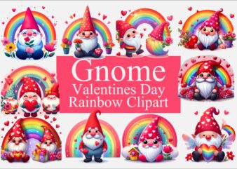 Gnome Valentines Day Rainbow PNG Bundle