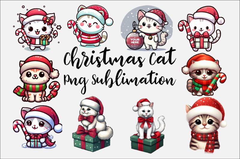 Christmas Cat PNG Sublimation Bundle