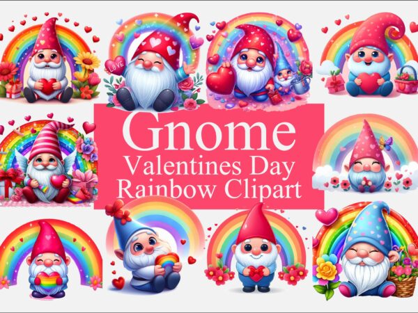 Gnome valentines day rainbow png bundle t shirt design template