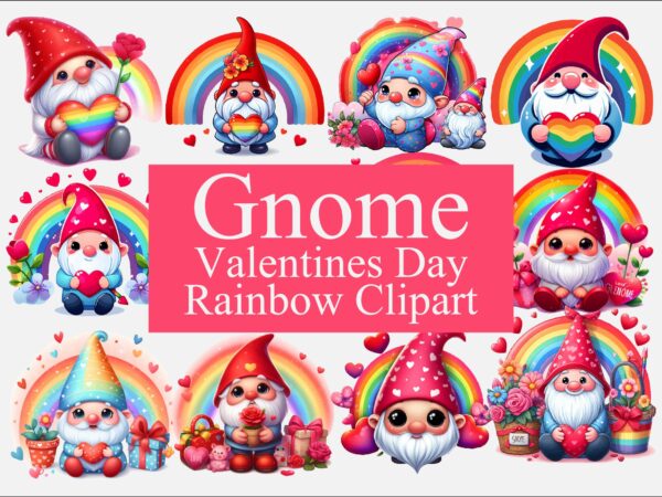 Gnome valentines day rainbow png bundle t shirt design template