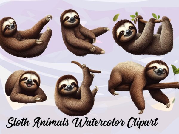 Sloth animals watercolor png clipart t shirt template vector