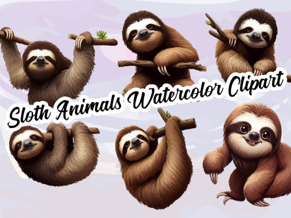 Sloth animals watercolor png clipart t shirt template vector