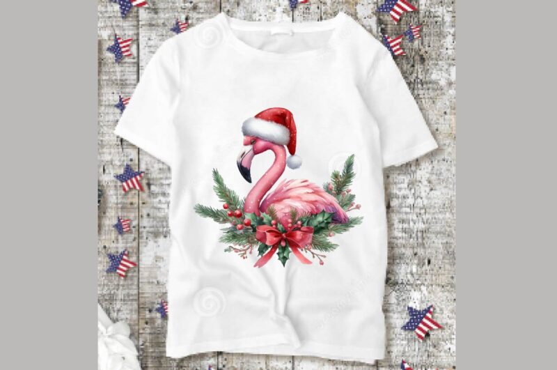 Watercolor Flamingo Christmas PNG Sublimation Bundle