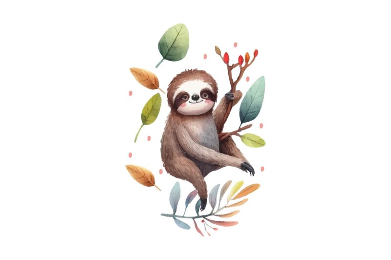 Sloth Animals Watercolor PNG Clipart