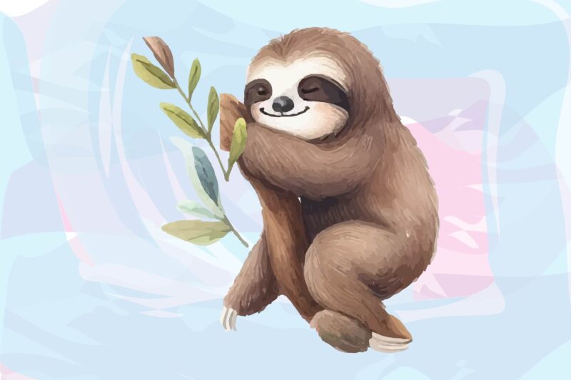 Sloth Animals Watercolor PNG Clipart