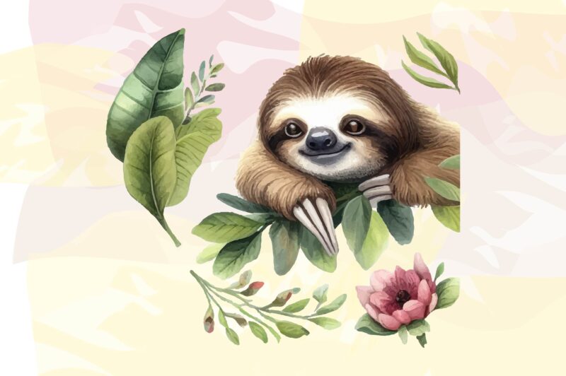 Sloth Animals Watercolor PNG Clipart