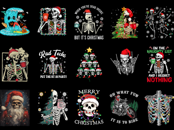 15 skeleton christmas shirt designs bundle for commercial use part 1, skeleton christmas t-shirt, skeleton christmas png file, skeleton chri