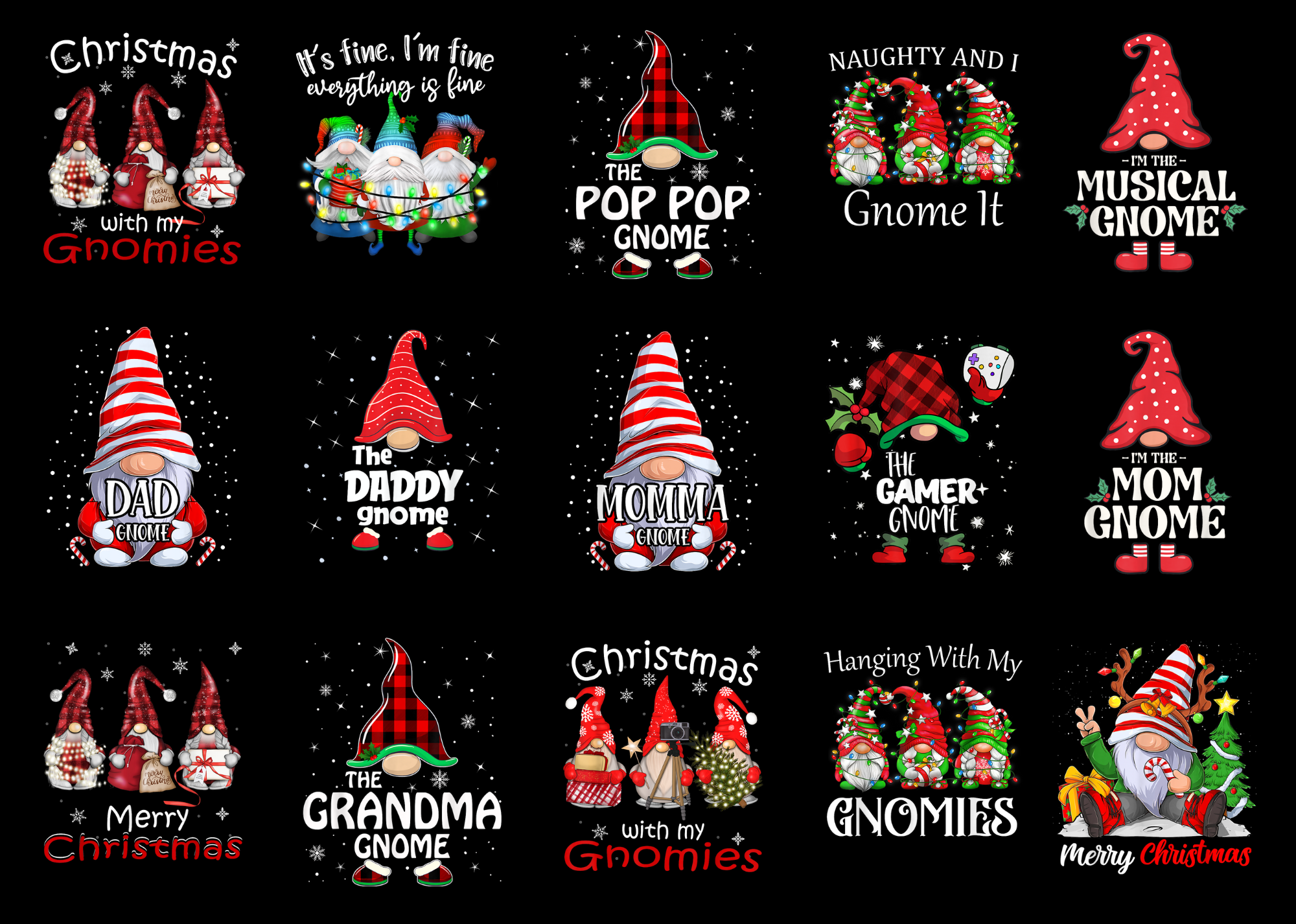 15 Christmas Gnome Shirt Designs Bundle For Commercial Use Part 1 ...