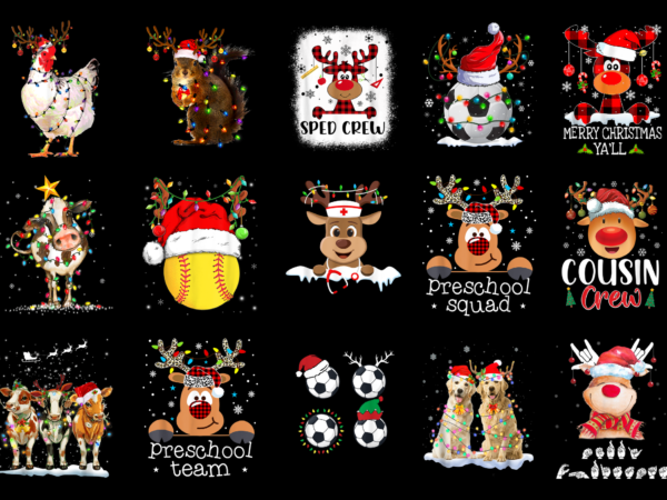 15 reindeer santa hat christmas shirt designs bundle for commercial use part 1, reindeer santa hat christmas t-shirt, reindeer santa hat chr