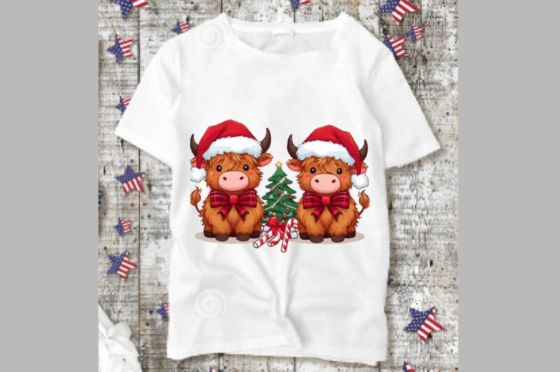 Christmas Highland Cow PNG Clipart, Christmas Highland Cow PNG , Christmas Highland Cow Sublimation