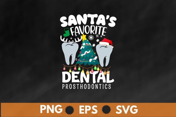 Funny Santa’s Favorite dental prosthodontics Christmas Santa Hat T-Shirt design vector, dental prosthesis, Christmas, Santa,