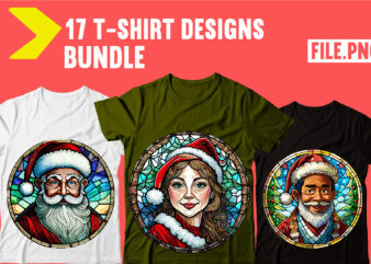 Stained Glass Santa T-shirt Bundle,17 Designs,santa cluase junk journal pages, junk journal ephemera, vintage Christmas, commercial use,