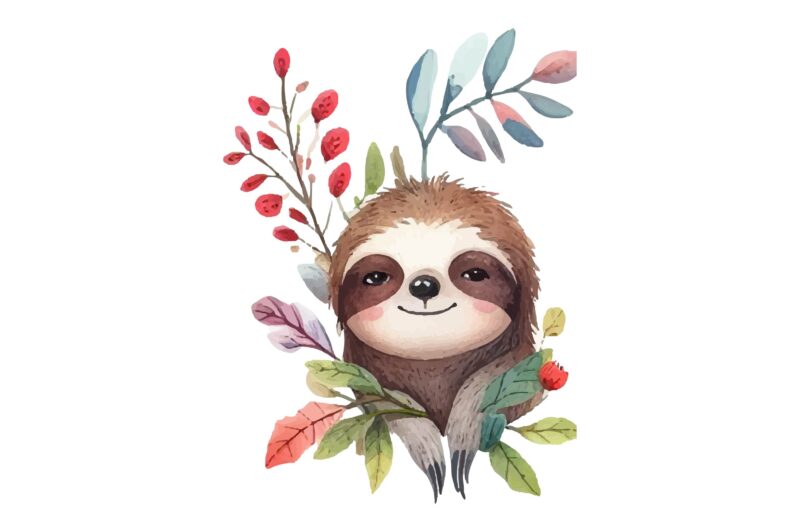 Sloth Animals Watercolor PNG Clipart