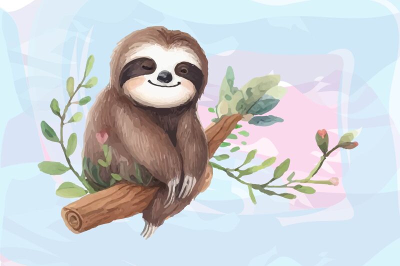 Sloth Animals Watercolor PNG Clipart