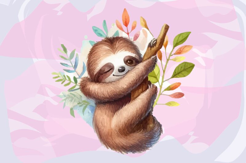 Sloth Animals Watercolor PNG Clipart