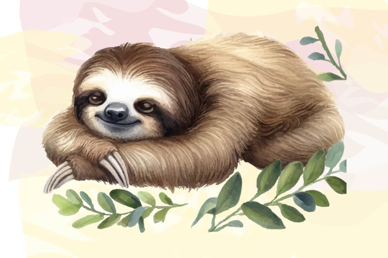 Sloth Animals Watercolor PNG Clipart