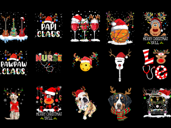 15 reindeer santa hat christmas shirt designs bundle for commercial use part 2, reindeer santa hat christmas t-shirt, reindeer santa hat chr