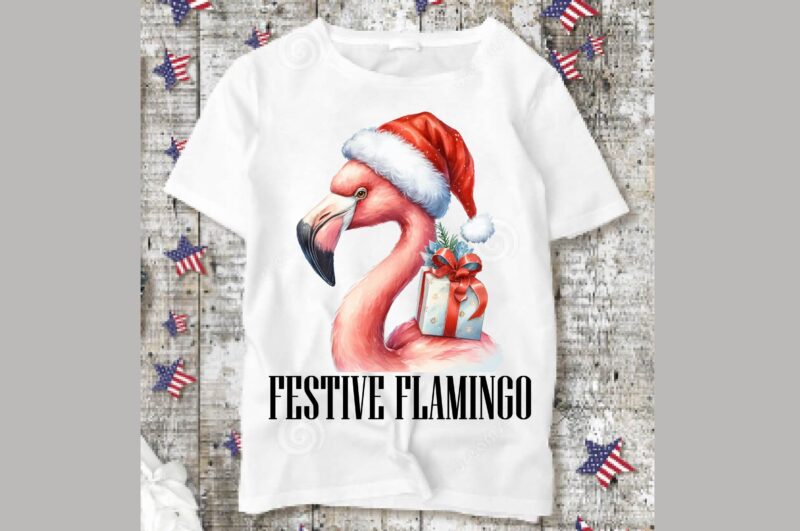 Watercolor Flamingo Christmas PNG Sublimation Bundle