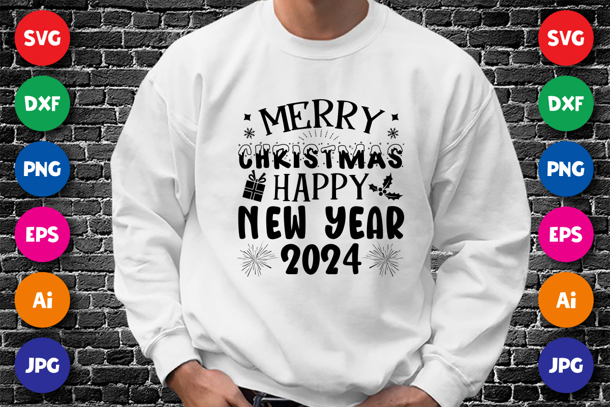 Merry Christmas Happy New Year 2024 Buy T Shirt Designs   2 161 