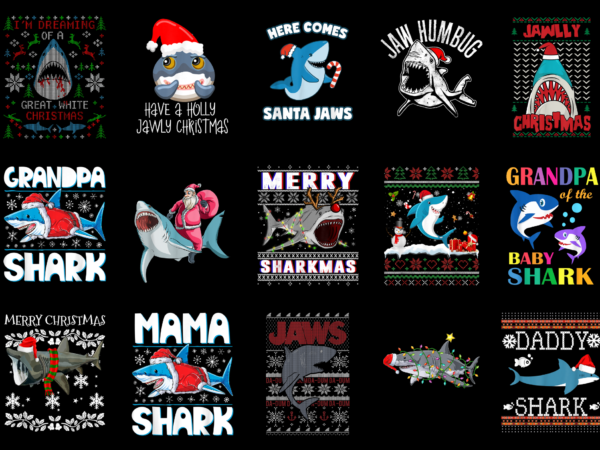 15 christmas shark shirt designs bundle for commercial use part 2, christmas shark t-shirt, christmas shark png file, christmas shark digita