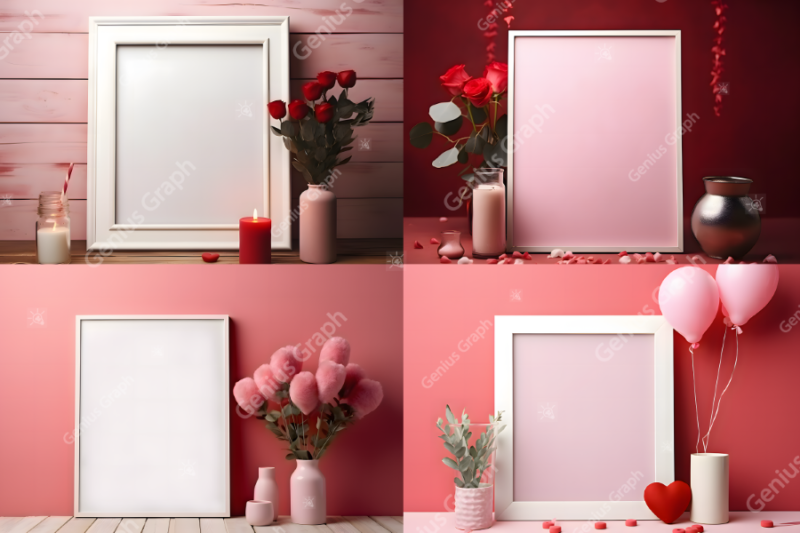 Valentine Wall Art Poster Frame Mockup Bundle