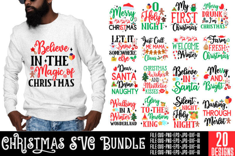 Christmas T-shirt Designs Bundle, 20 Designs,On Sell Designs,Christmas Designs Bundle,Christmas SVG Design, Christmas Tree Bundle, Christmas