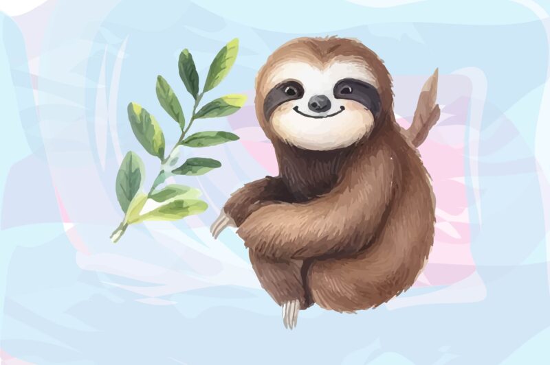 Sloth Animals Watercolor PNG Clipart