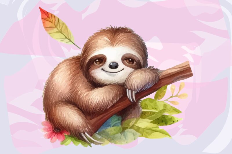 Sloth Animals Watercolor PNG Clipart