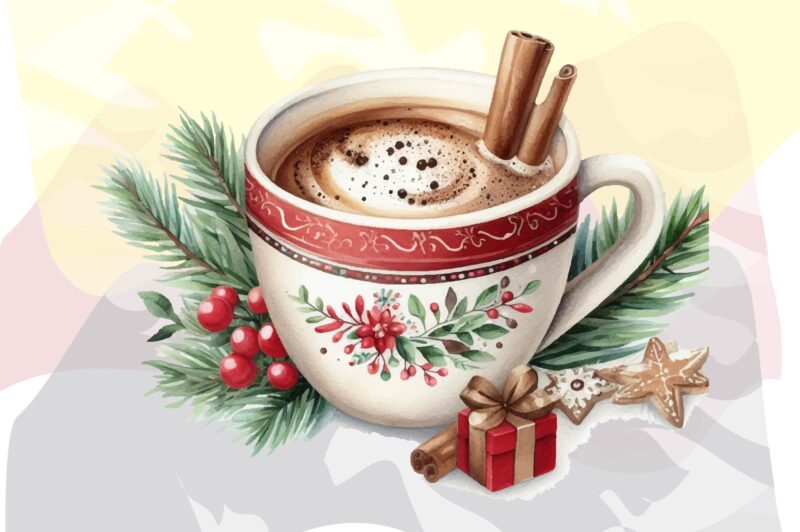 Watercolor Christmas Coffee PNG Sublimation Bundle