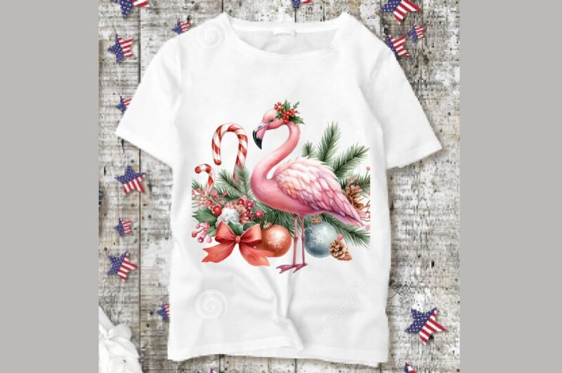 Watercolor Flamingo Christmas PNG Sublimation Bundle