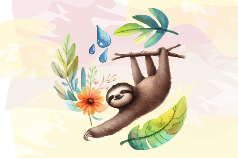 Sloth Animals Watercolor PNG Clipart