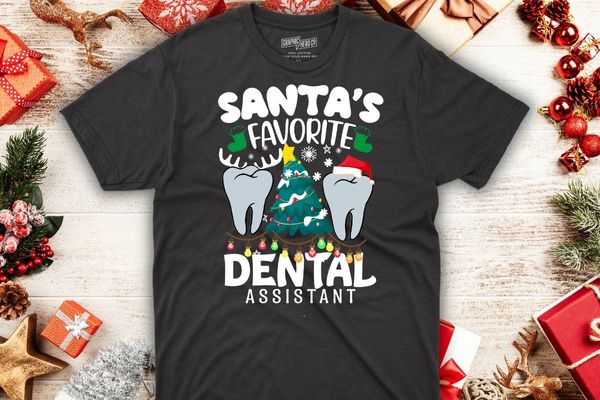 Funny Santa’s Favorite dental assistant Christmas Santa Hat T-Shirt design vector, dental assistant