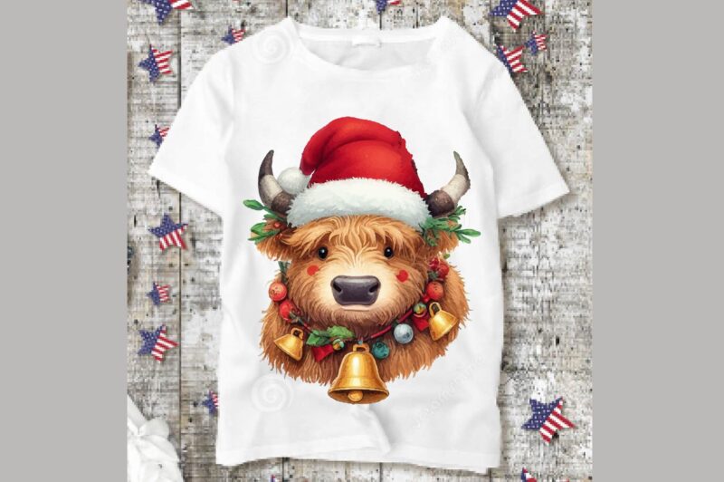 Christmas Highland Cow PNG Clipart, Christmas Highland Cow PNG , Christmas Highland Cow Sublimation