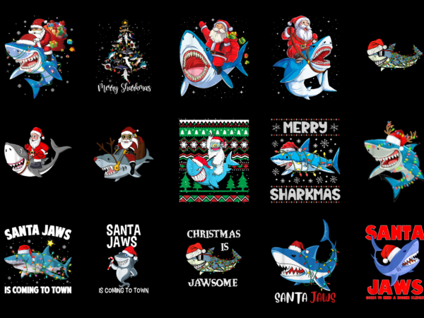 15 christmas shark shirt designs bundle for commercial use part 3, christmas shark t-shirt, christmas shark png file, christmas shark digita