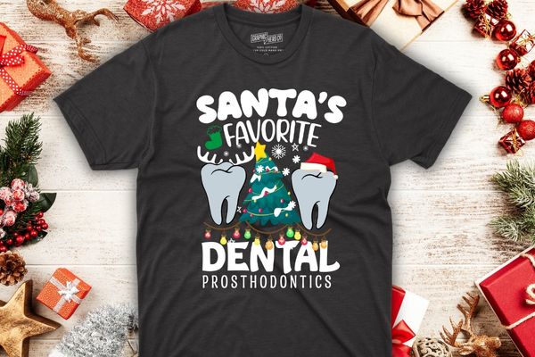 Funny santa’s favorite dental prosthodontics christmas santa hat t-shirt design vector, dental prosthesis, christmas, santa,